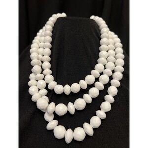 Statement Sugar Fix White Triple Strand Faceted Beaded Layered Necklace